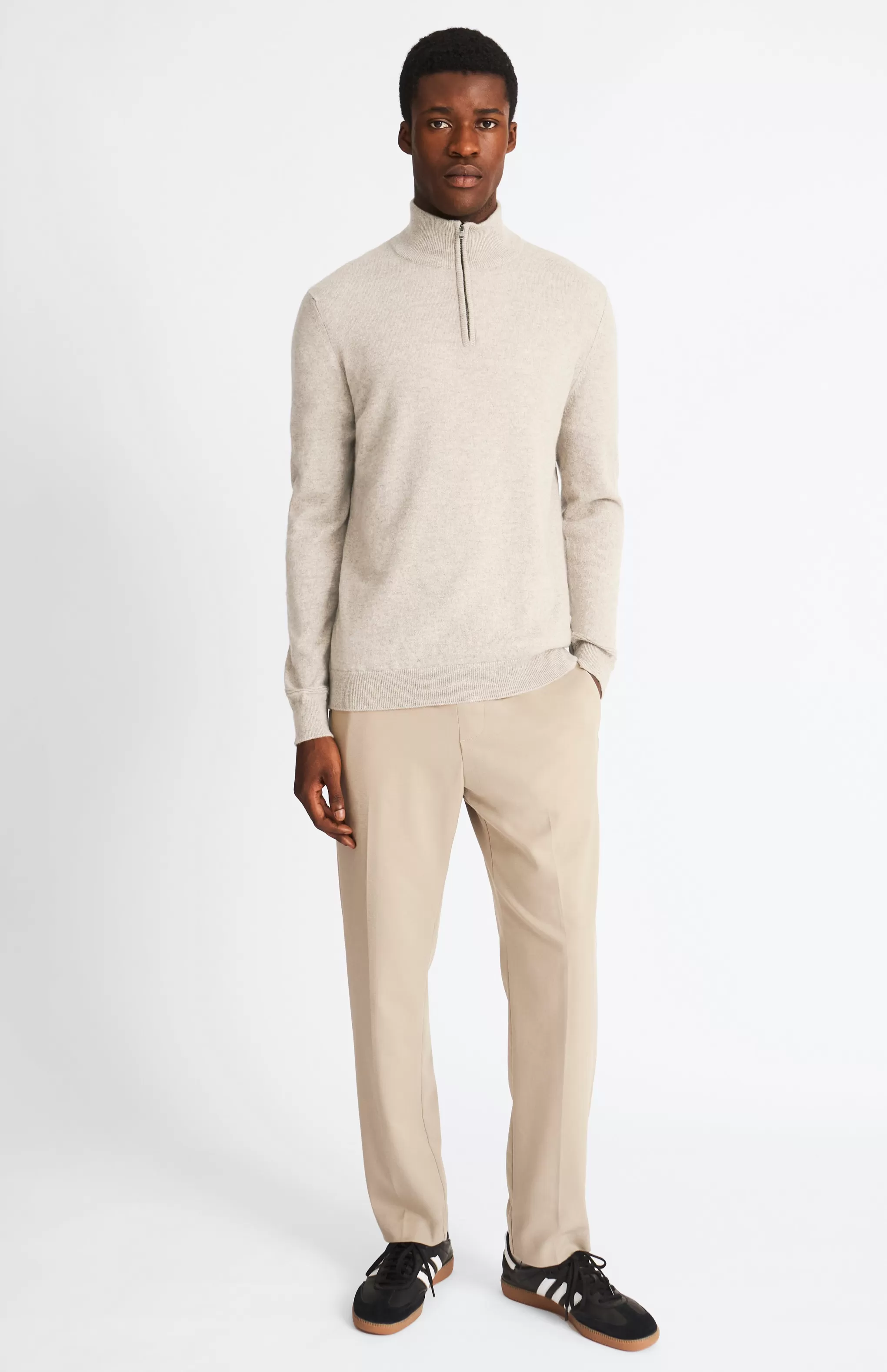 Cheap Zip Neck Cashmere Jumper In Dark Natural Men Gifts for Men