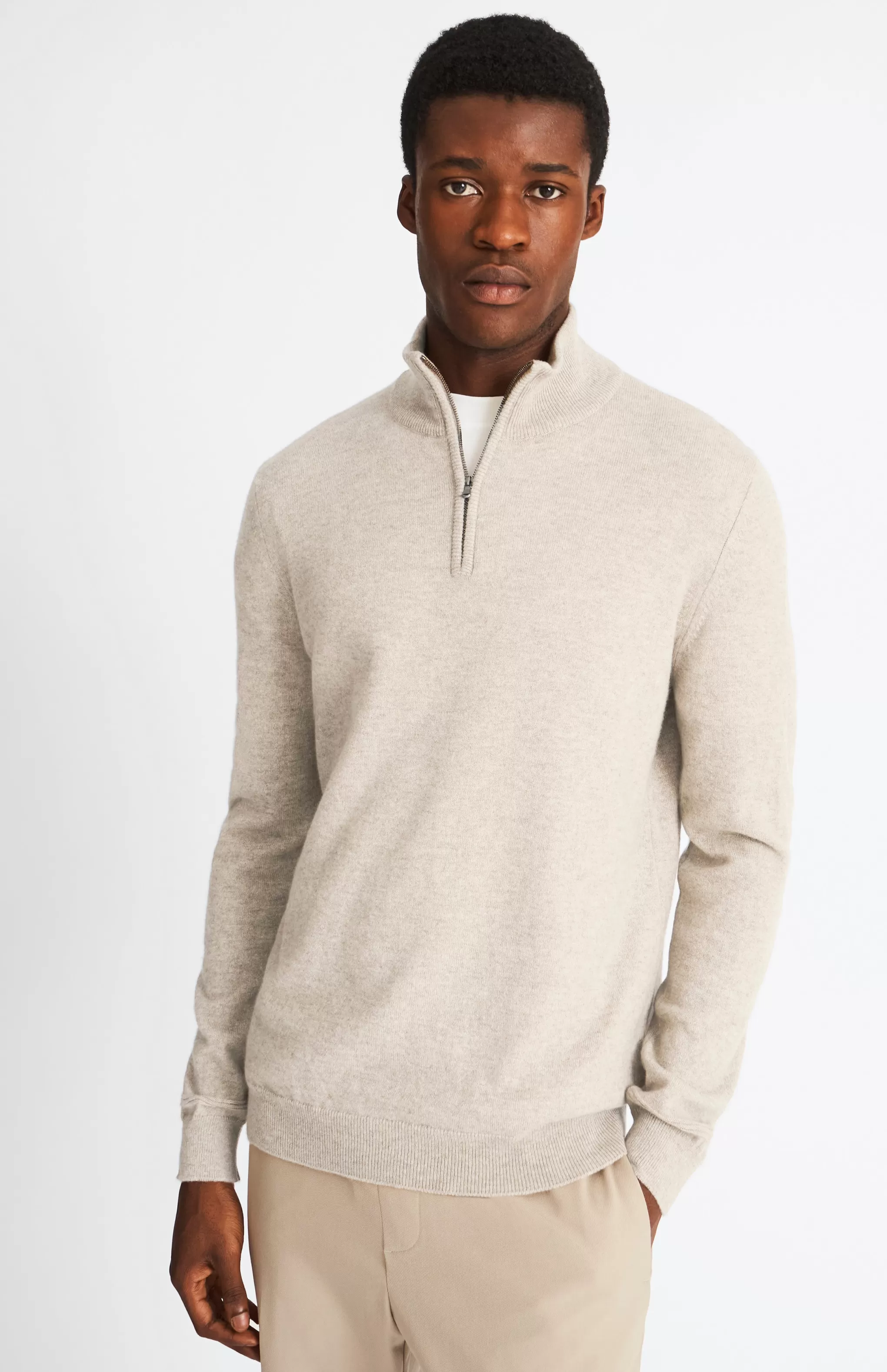 Cheap Zip Neck Cashmere Jumper In Dark Natural Men Gifts for Men