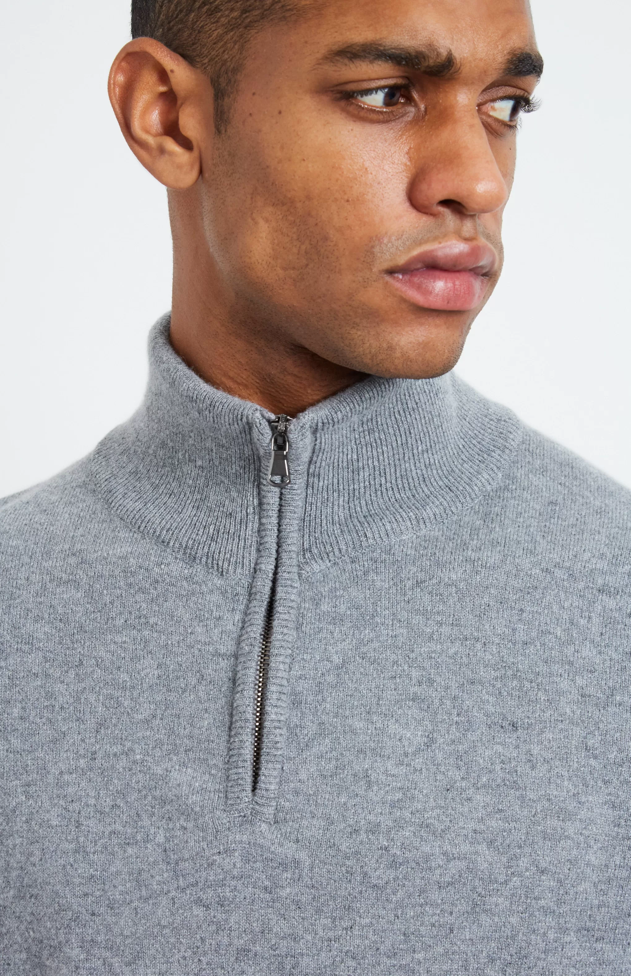 Clearance Zip Neck Cashmere Jumper In Flannel Grey Men Gifts for Men