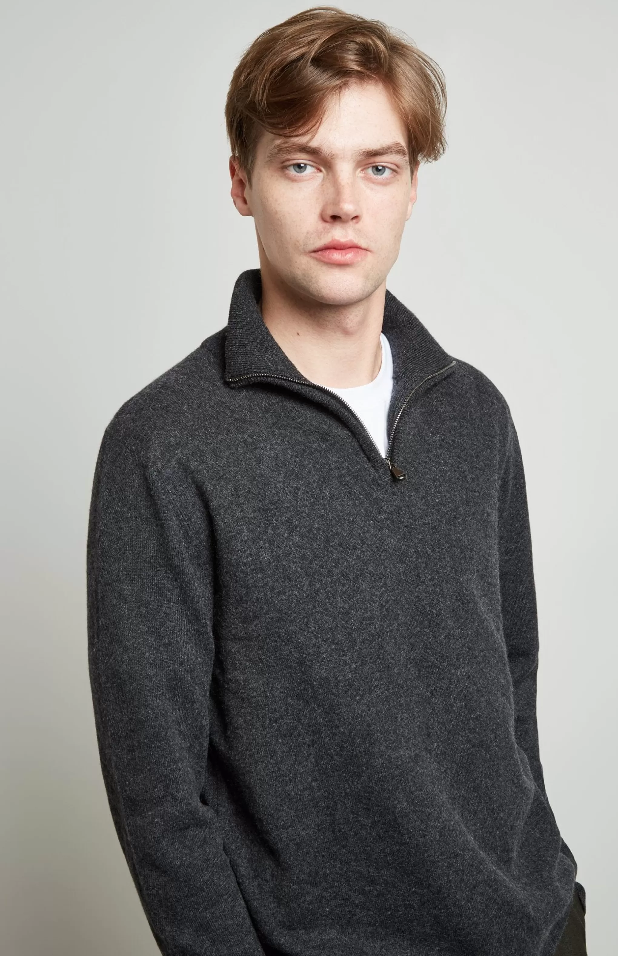 Discount Zip Neck Cashmere Jumper In Grey Men Gifts for Men