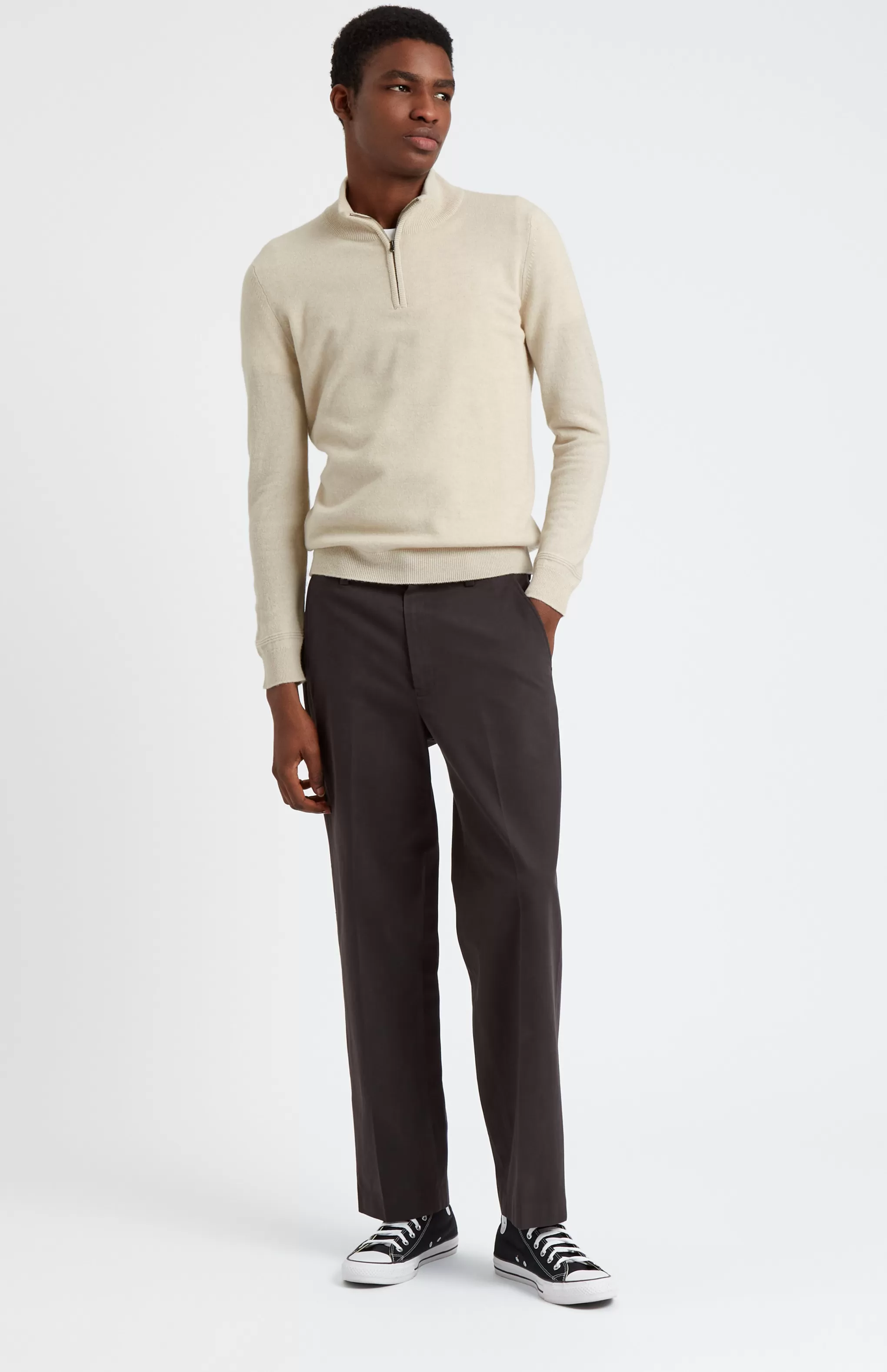 Best Sale Zip Neck Cashmere Jumper In Light Natural Men Classic Cashmere