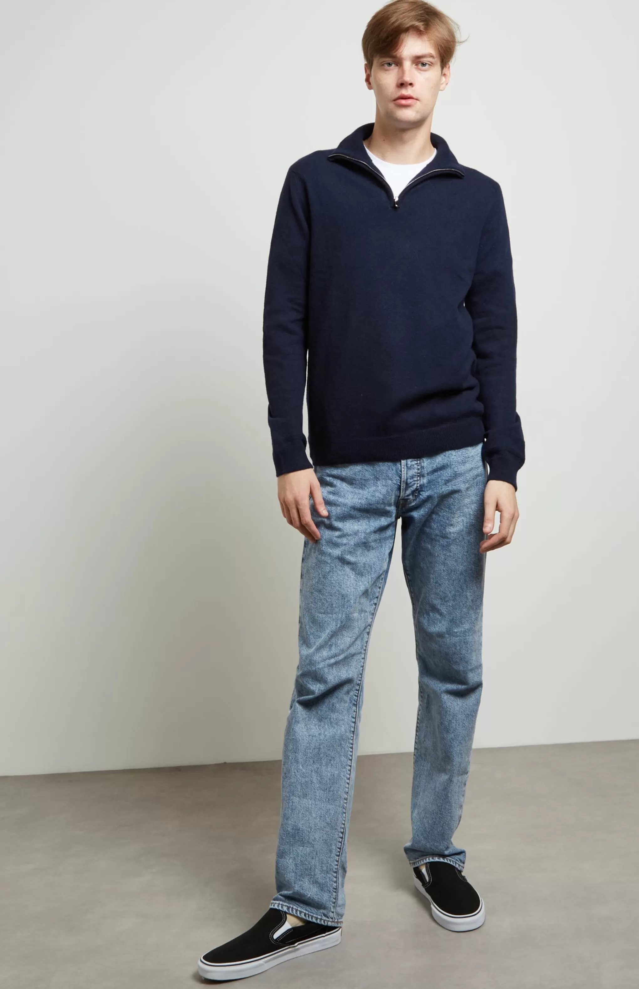 Fashion Zip Neck Cashmere Jumper In Navy Men Gifts for Men