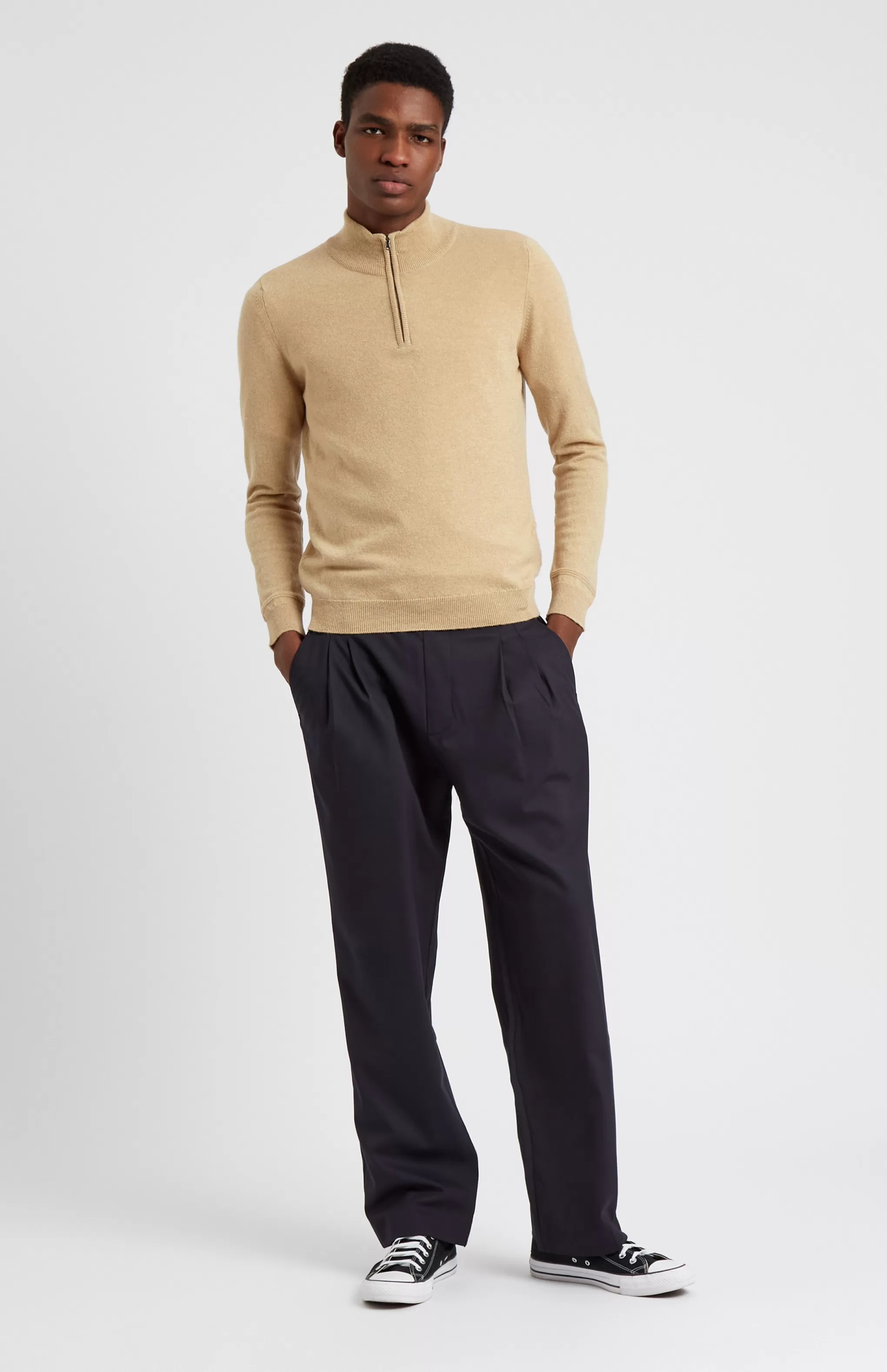 Online Zip Neck Cashmere Jumper In Sand Men Medium Weight Knits