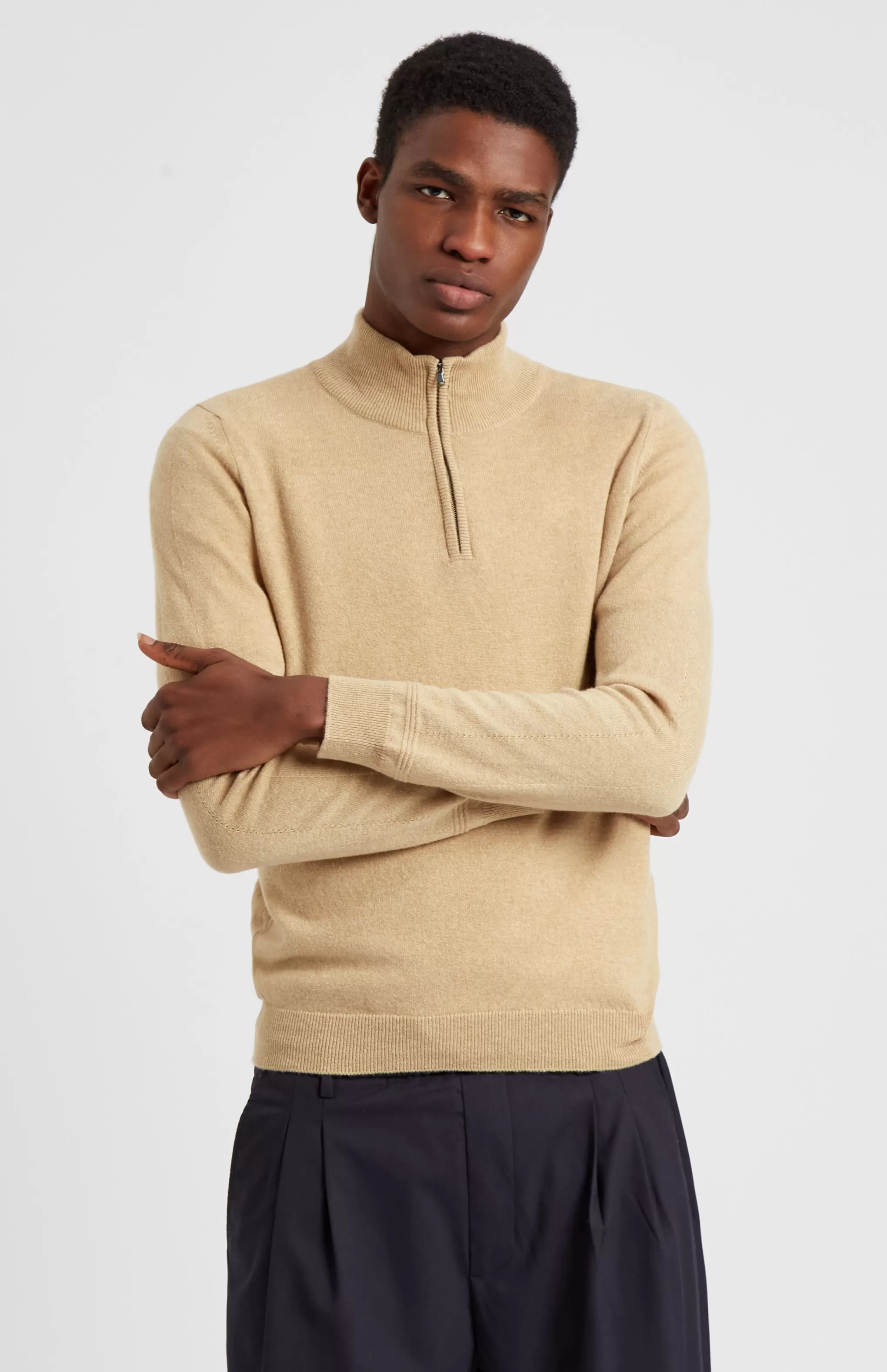 Flash Sale Zip Neck Cashmere Jumper In Sand Men Made in Scotland