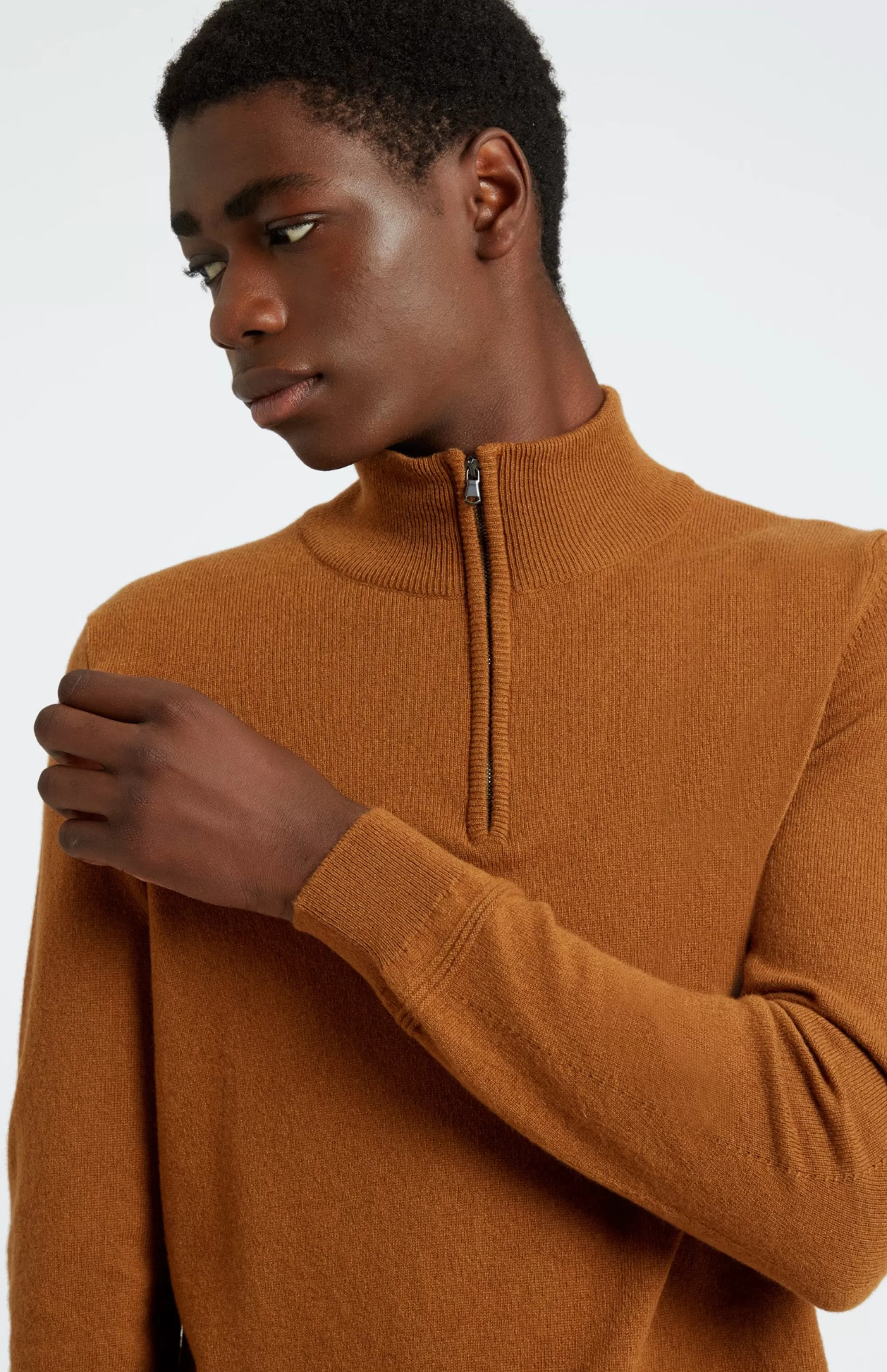 Cheap Zip Neck Cashmere Jumper In Vicuna Men Medium Weight Knits
