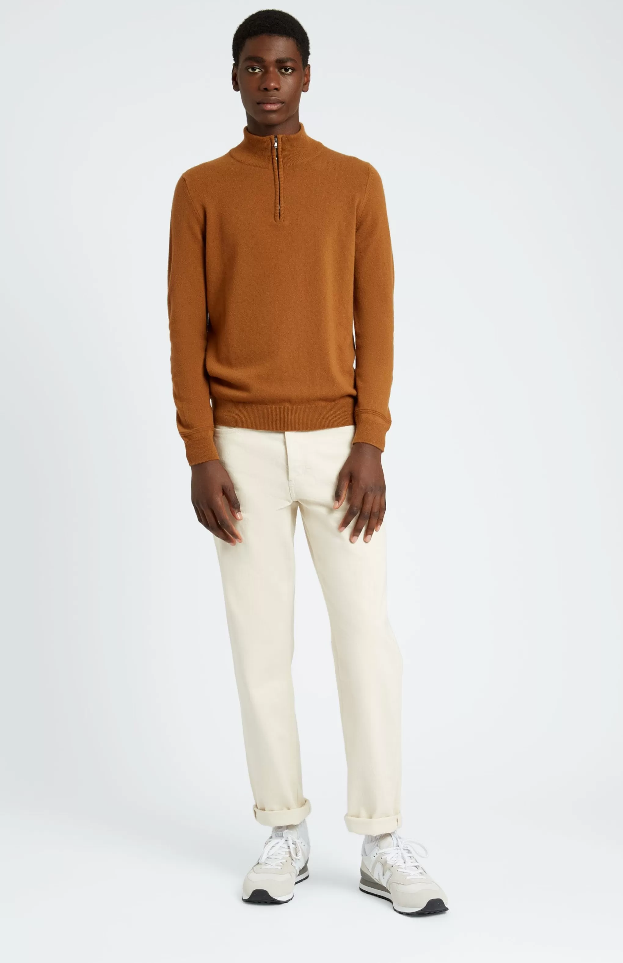 Cheap Zip Neck Cashmere Jumper In Vicuna Men Medium Weight Knits